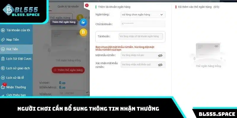 Người chơi cần bổ sung thông tin nhận thưởng